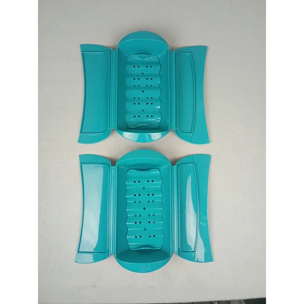 Kitchen HQ Microwave Steamer Set of 2 Teal Blue Winged Lid Steaming Trays